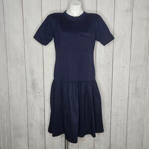 Vintage 80s 90s Drop Waist Shirt Dress with Shoulder Pads, size Medium